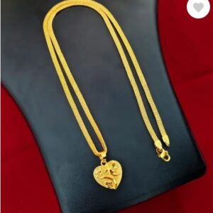 One Gram Gold Chain With Heart Pendant For Women And Girl 22 Inch Long Gold-plated Plated Brass Necklace